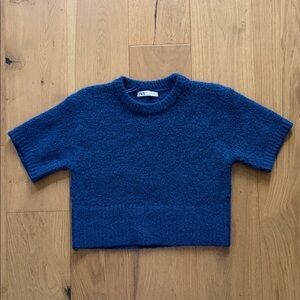 Zara Cropped Blue Short Sleeve Sweater